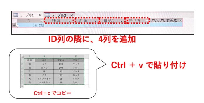 Access1列目（ID列）にExcel貼り付けできない