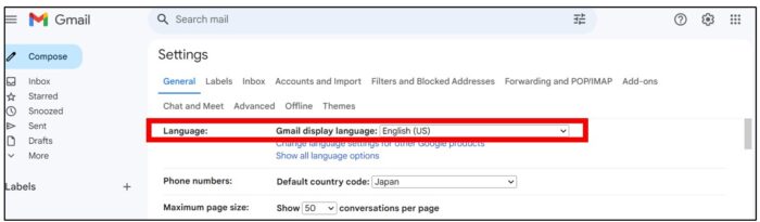 googleのmail画面で英語が日本語に翻訳できない