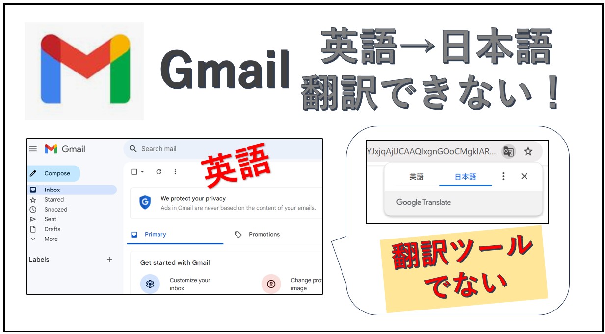 googleのmail画面で英語が日本語に翻訳できない