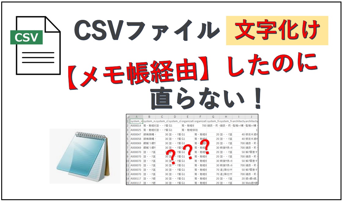 csvファイルの文字化けがメモ帳で直せない時